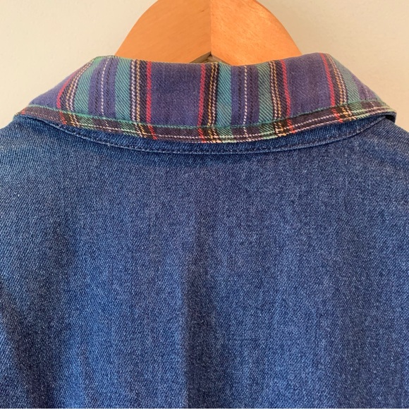 Vintage Ashton Cove Denim Button Front Plaid Lined Shacket Jacket Small S - Picture 9 of 10